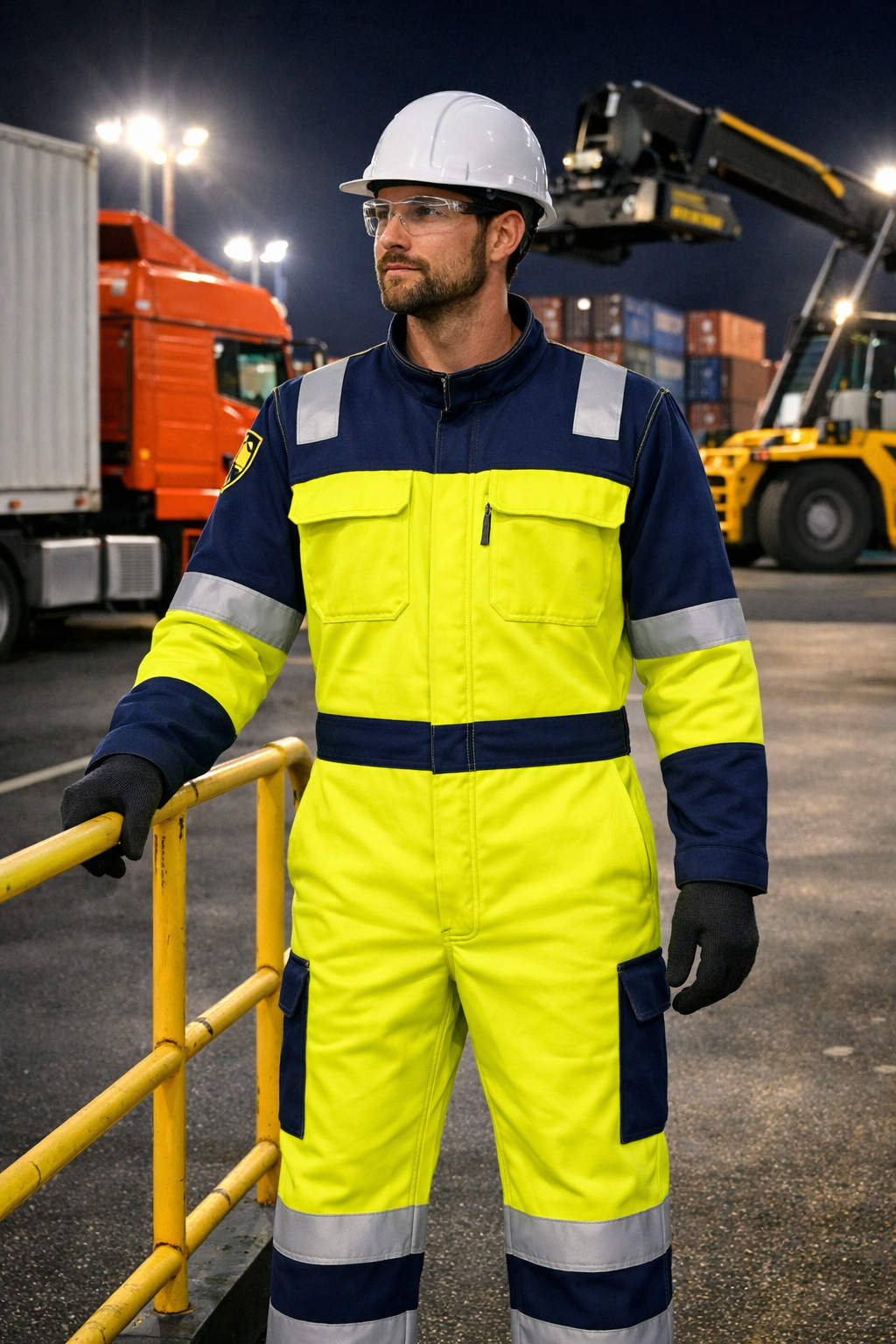 Arc-Guard Hi-Vis Workwear Coverall — Dual Tone Classic Design — Yellow/Navy